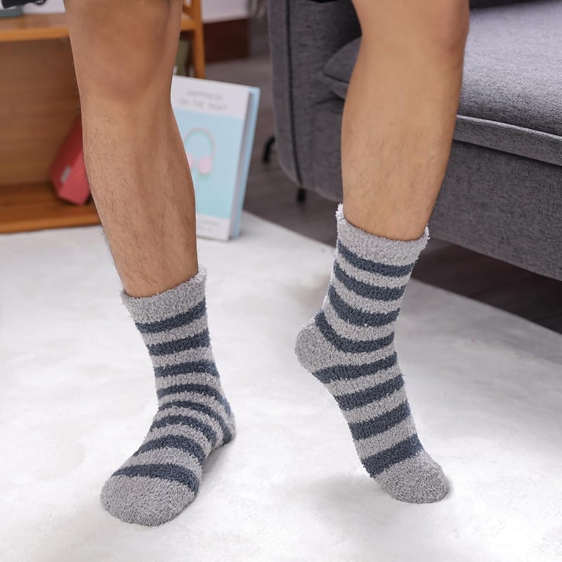 LINEMIN Mens Fuzzy Socks Cozy Fluffy Winter Warm Slipper Socks Microfiber Soft Home Sleeping Socks 5/6 Pairs - Image 3